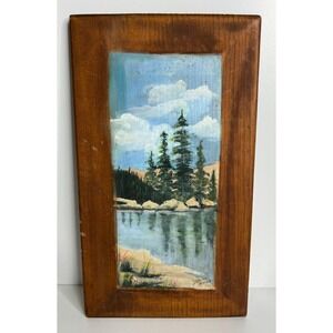 Lake Reflection Painting On Reclaimed Wood Rustic Art Wall Hanging Signed Tahoma